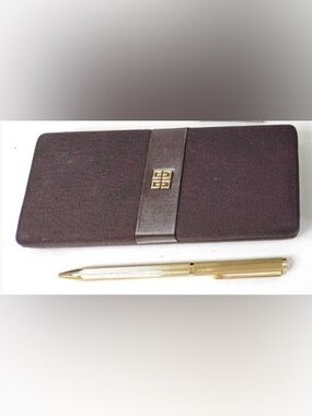 Givenchy Dark Brown Fabric and Leather Clutch with Gold Accent